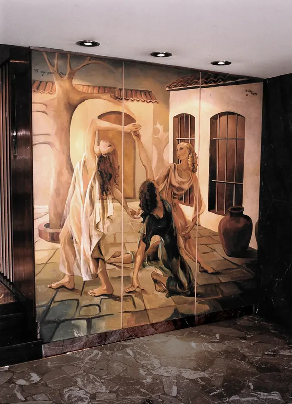 Otra perspectiva del mural óleo sobre madera, Av. Gaona y Gavilán, CABA