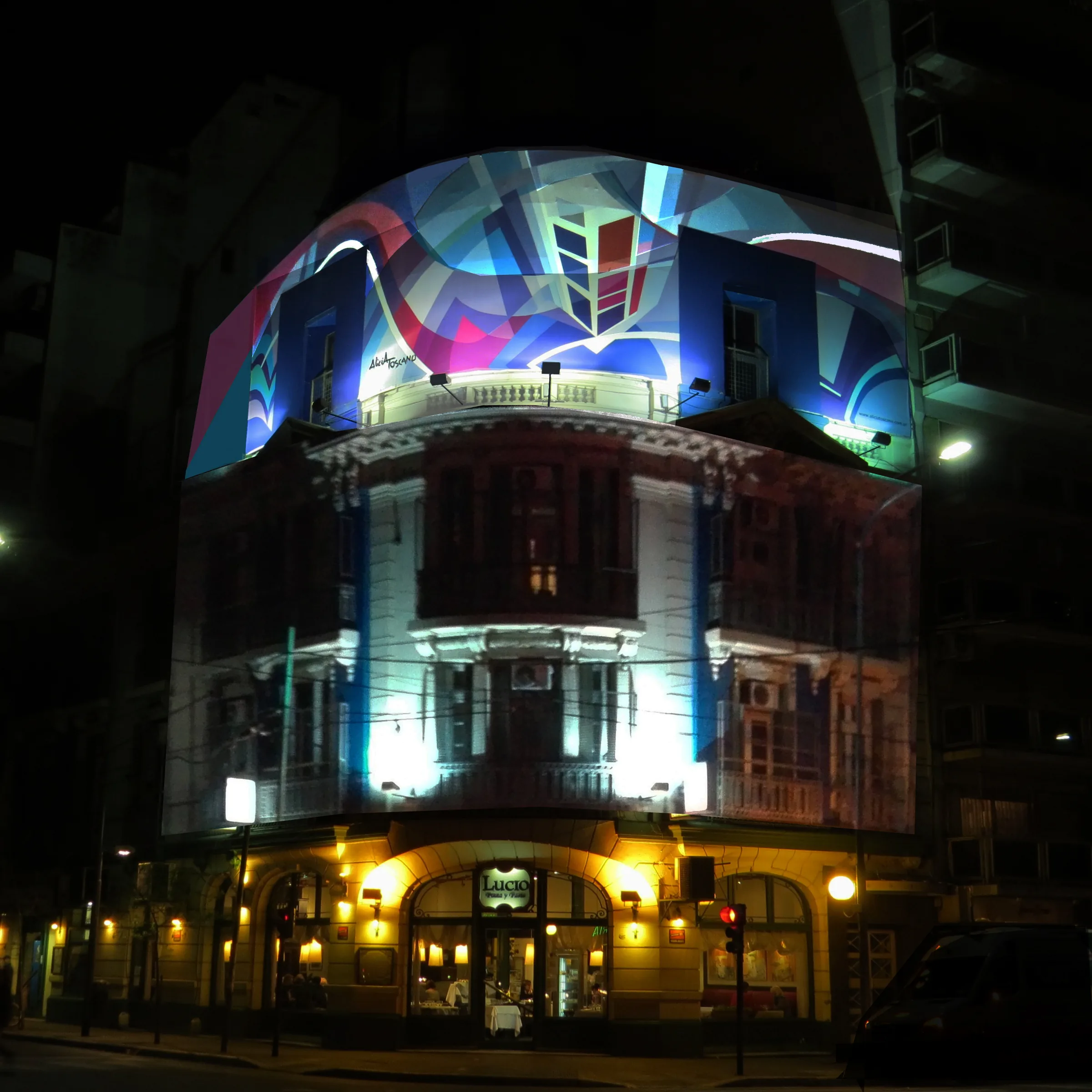 Segunda versión iluminada del mural de Scalabrini Ortiz y Güemes