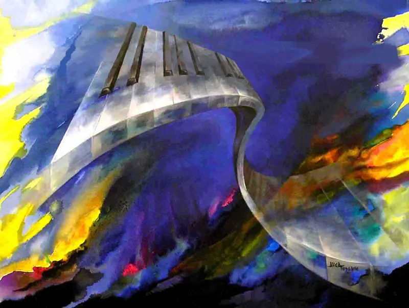Música en el Aire, Técnica mixta, 100 x 130cm, Colección Dr. Mariano Navarro